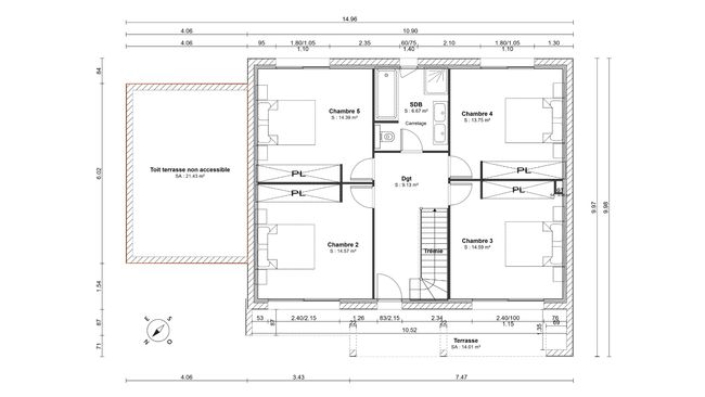 plan 2D composition des murs étage